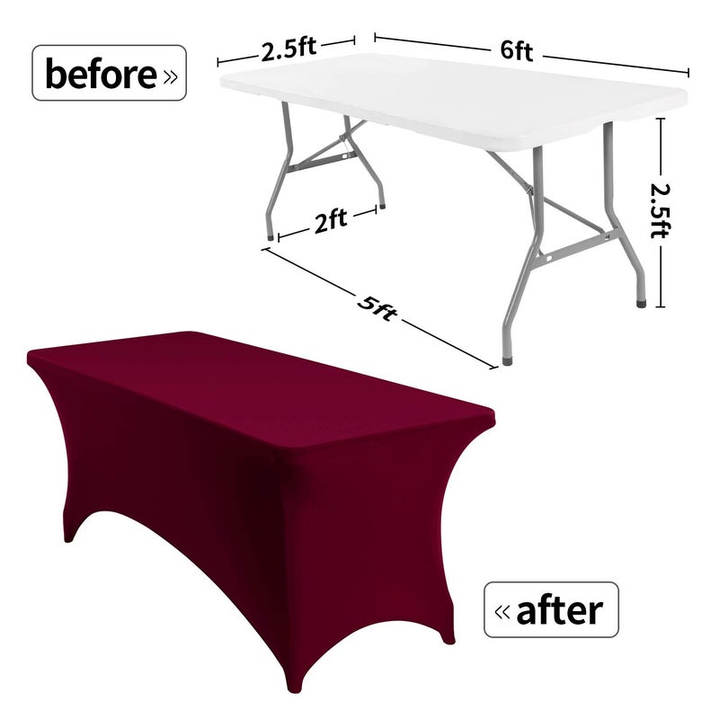 Peomeise 6FT Spandex Table Cover Rectangular Stretch Spandex Tablecloth (Burgundy,6FT) - Image 2